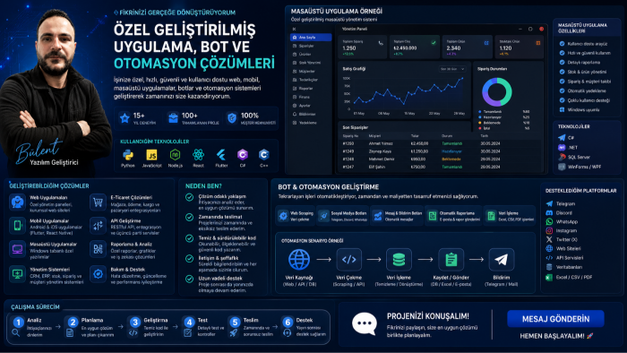 bot ve otomasyon geliştirebilirim