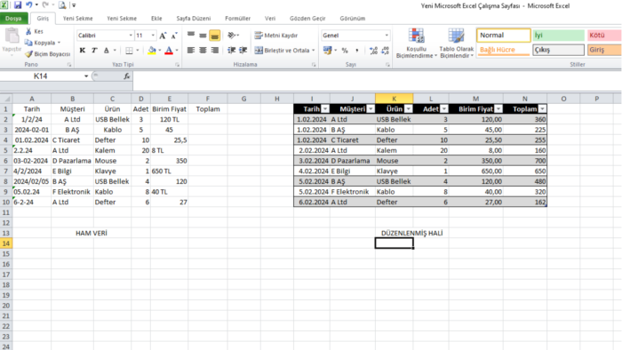 dağınık Excel verilerinizi temiz ve düzenli hale getiririm