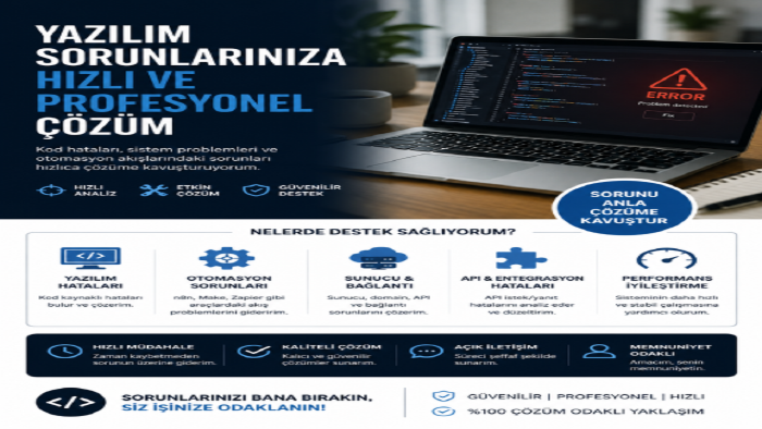 yazılım ve sistem hatalarını profesyonel şekilde çözerim