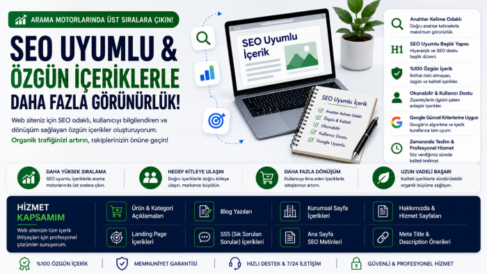 seo uyumlu özgün web sitesi içerikleri hazırlıyorum