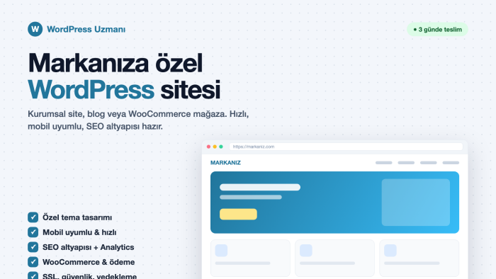 markanıza özel SEO uyumlu WordPress sitesi kurabilirim