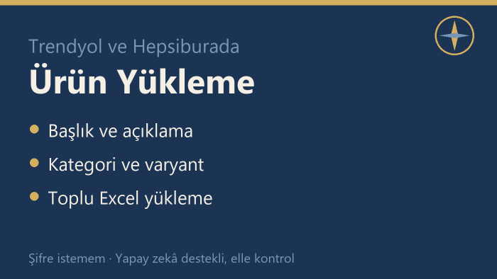 trendyol, hepsiburada, n11 ve çiçeksepeti'ne ürün yüklerim