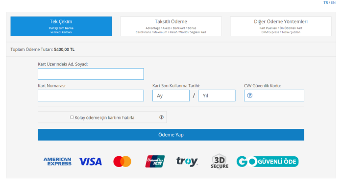 online ödeme entagrasyonu yapabilirim
