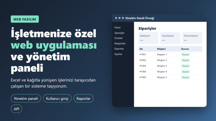 işletmenize özel web uygulaması ve panel geliştiririm