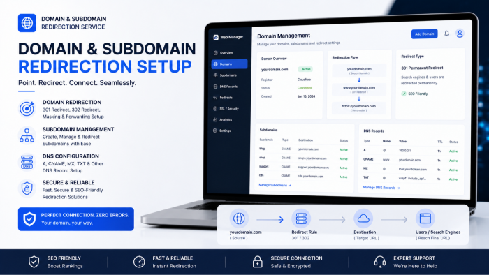domain ve alt domain yönlendirmelerinizi ayarlayabilirim