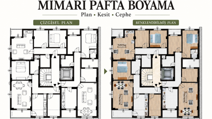 mimari çizimlerinizi boyar, paftalarınızı düzenlerim