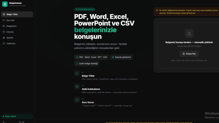PDF Excel Word belgelerinizle yapay zeka asistan kurarım
