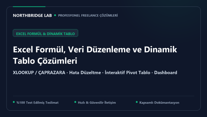 Excel formül, veri düzenleme ve dinamik analiz yaparım