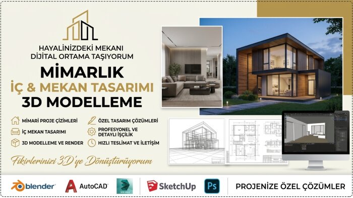 mimari tasarım 3D modelleme ve gerçekçi görsel yaparım