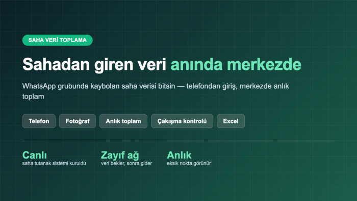 saha ekibiniz için veri toplama sistemi kurarım