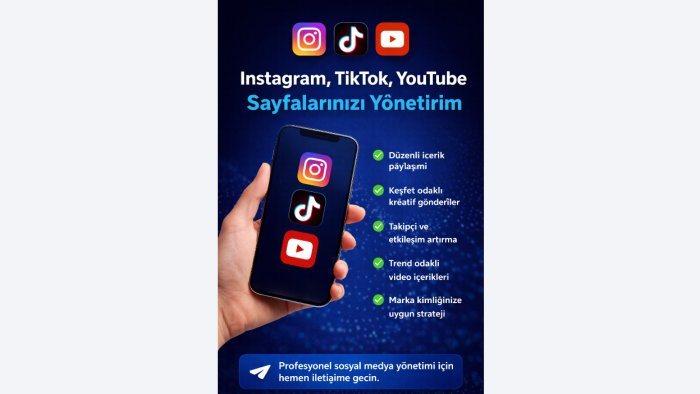 sizin için İnstagram,Tiktok ve Youtube sayfalarını yönetirim