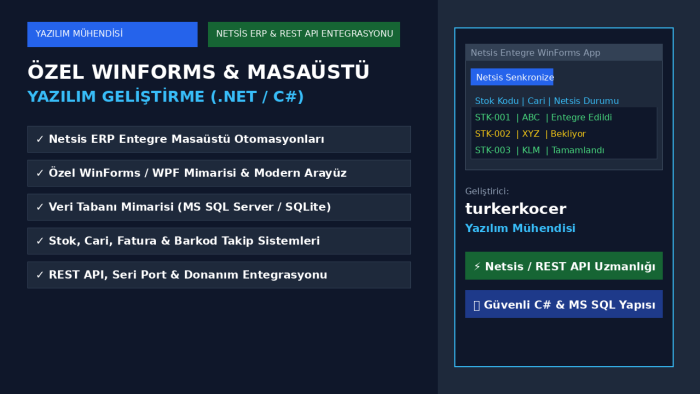 özel win forms yazılımı veya netsis entegrasyonu yaparım