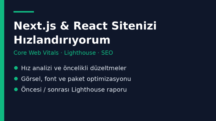 Next.js ve React sitenizin hızını ve SEO skorunu artırırım