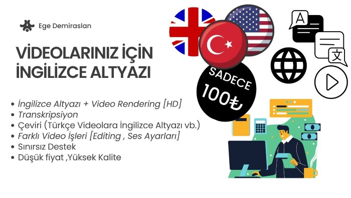 videolarınız için İngilizce altyazı ve çeviri yapabilirim