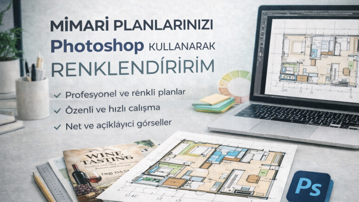 mimari planlarınızı Photoshop kullanarak, renklendiririm