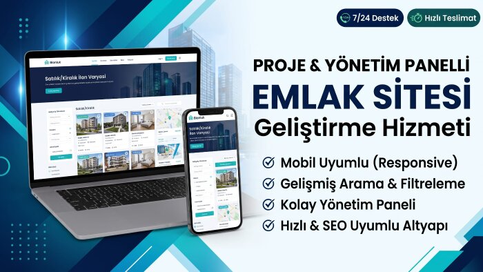 profesyonel ve yönetim panelli emlak sitesi geliştiririm