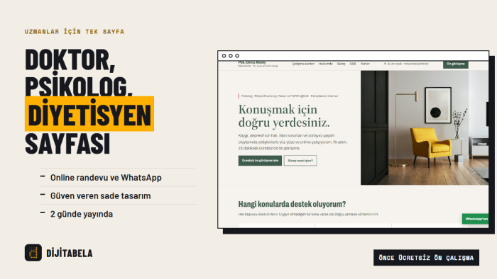doktor, psikolog ve uzmanlar için tanıtım sayfası yaparım