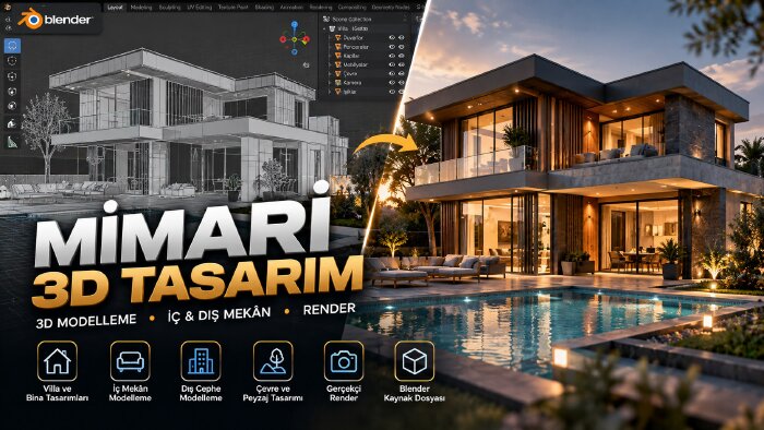 mimari 3D modelleme ve render tasarımları yaparım