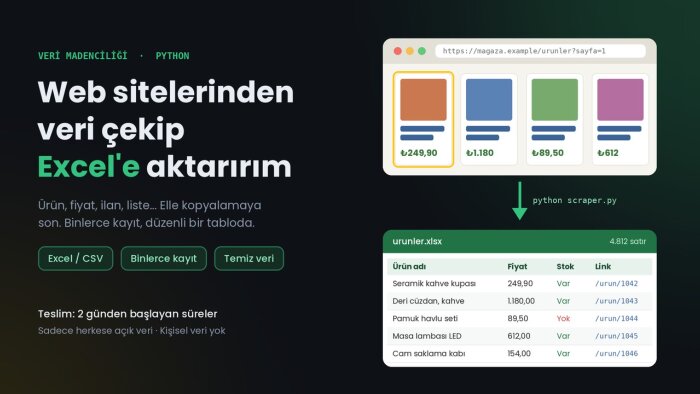 Python ile web sitelerinden veri çekip Excel'e aktarırım
