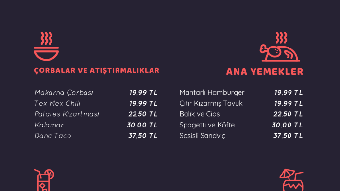 sizin için güzel menüler tasarlıyabilirim