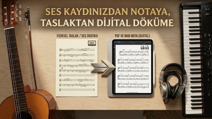 ses kaydı ve taslaklarınızı profesyonel notalara çeviriyorum