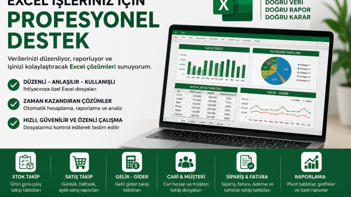 Excel’de profesyonel tablo, rapor ve veri analizi hazırlarım