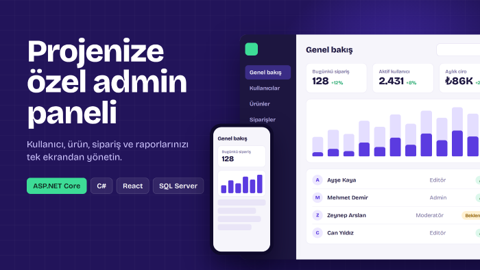 web siteniz için profesyonel admin paneli geliştiririm