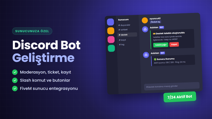 sunucunuza özel profesyonel Discord botu geliştiririm