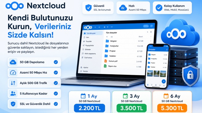 sunucu dahil 50 GB Nextcloud bulut sistemi kurarım