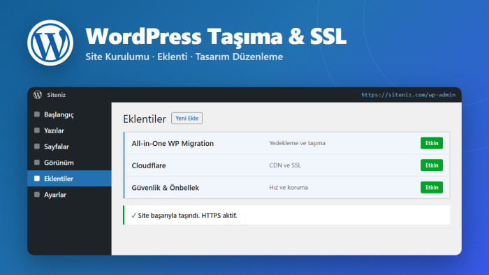 WordPress sitenizi taşır ve SSL kurulumunu yaparım