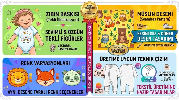 anne, bebek giyimi için özgün baskı, desen tasarlarım