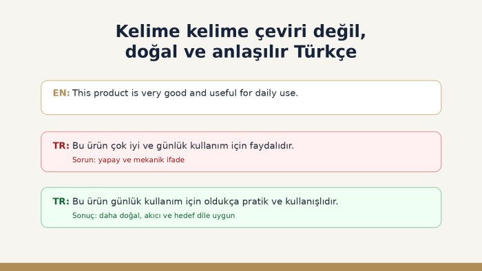 İngilizce metinlerinizi doğal ve akıcı Türkçeye çeviririm