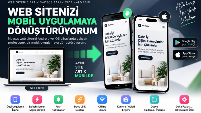 web sitenizi webview android ve ios mobil app'e dönüştürürüm