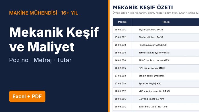 mekanik keşif, metraj ve yaklaşık maliyet hesabı yaparım