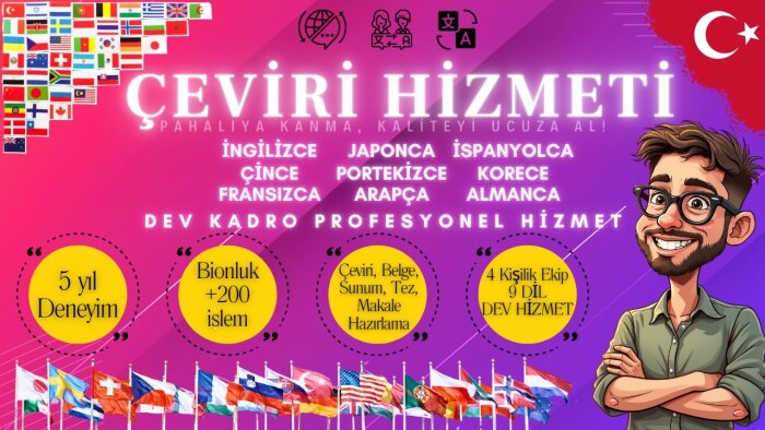 tüm dillerde metin çevirisi yapabilirim