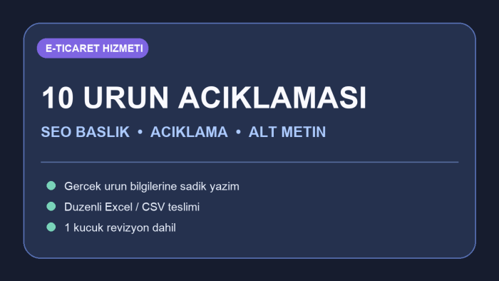 10 e-ticaret ürününüzün SEO metinlerini düzenlerim