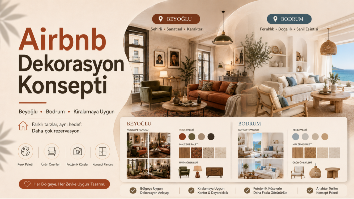 airbnb eviniz için dekorasyon konsepti hazırlarım