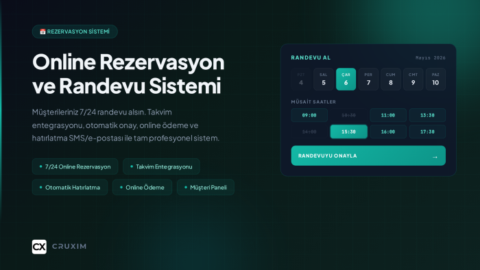 online rezervasyon ve randevu sistemi geliştiririm