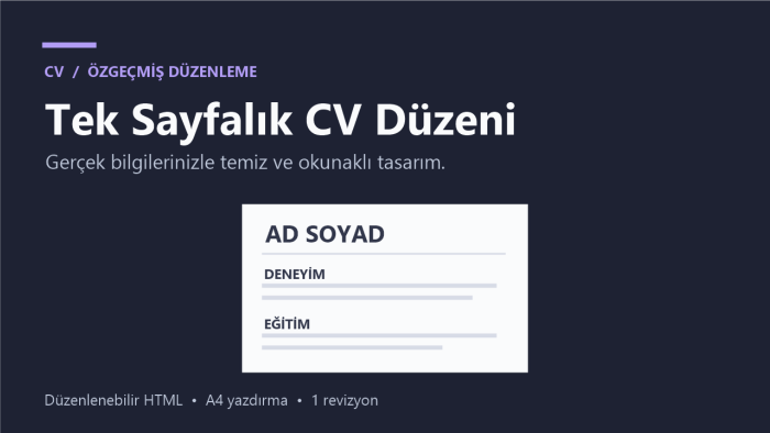 özgeçmişinizi düzenli tek sayfalık CV’ye dönüştürürüm