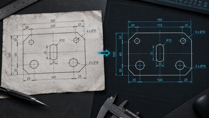 ölçülü teknik çiziminizi 2D DXF dosyasına aktarırım