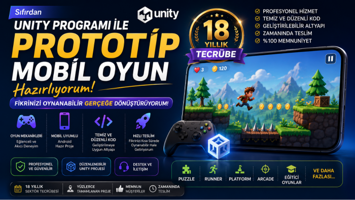 sıfırdan unity programıyla prototip mobil oyun yaparım