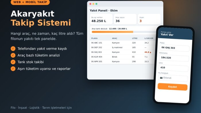 web ve mobil akaryakıt takip sistemi kurarım