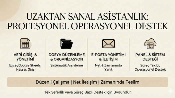 operasyonel işler için sanal asistanlık hizmeti veririm