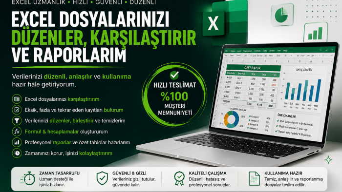 excel dosyalarınızı düzenler karşılaştırır ve raporlarım