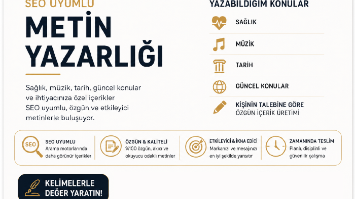 sağlık, tarih, teknoloji ve güncel konularda metin yazarım