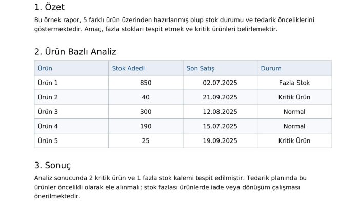 stok verilerinizi excel ile analiz edip raporlarım