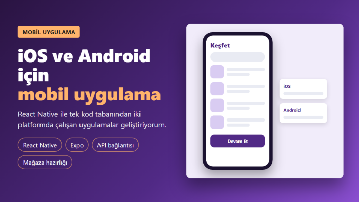 React Native ile iOS ve Android mobil uygulama geliştiririm