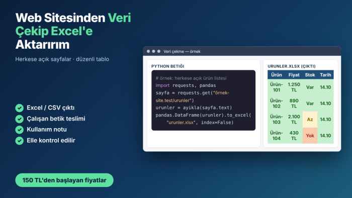 web sitelerinden veri çekip Excel'e aktarırım