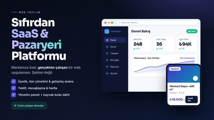 size özel saas ve pazaryeri platformu kurarım