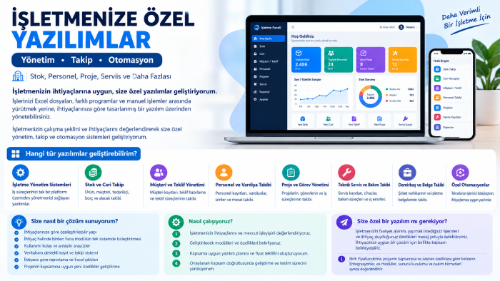 işletmenize özel iş takip yazılımları geliştiriyorum